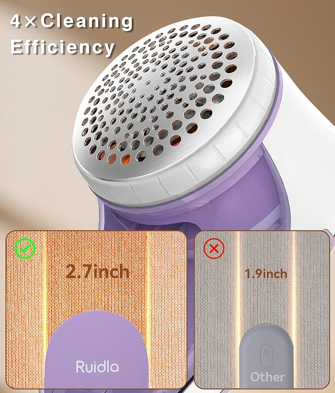 Ruidla Fabric Shaver Lint Remover, Sweater Shaver with Replaceable Stainless Steel 6-Leaf Blades, Fabric Defuzzer for Clothes Fuzz, Lint Balls - Battery Operated