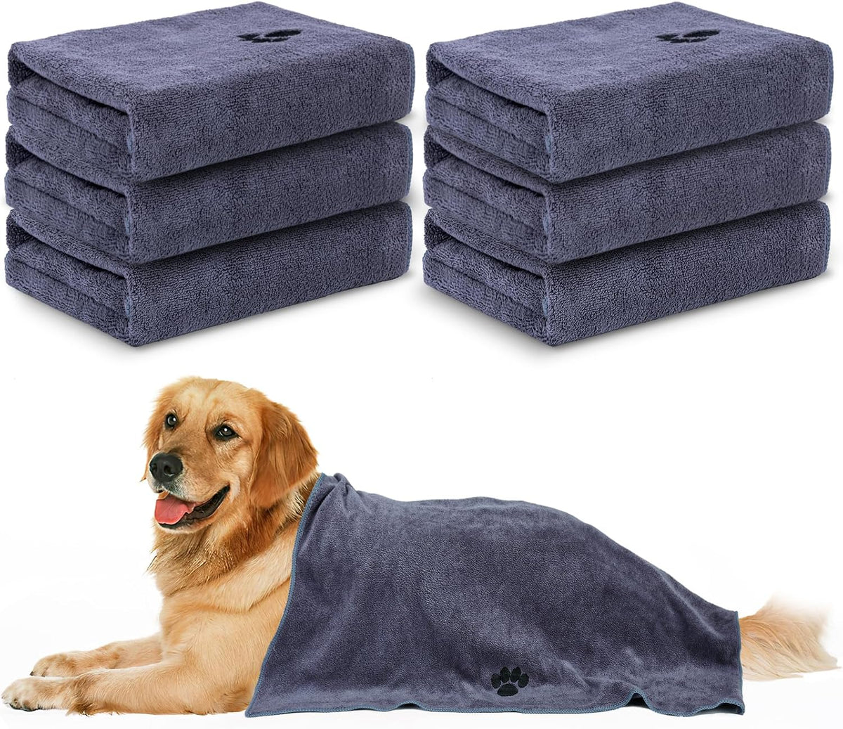6 Pack Microfiber Dog Towels for Drying Dogs, Super Absorbent and Soft