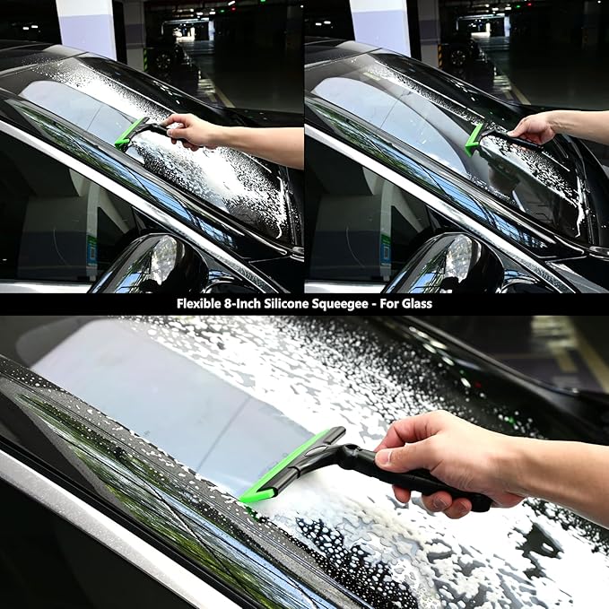 EHDIS 2PCS Flexible 8-Inch Silicone Squeegee Window Tint Tool Auto Water Blade, Shower Squeegee for Car Windshield, Glass, Tiles, and Smooth Surfaces (Green)