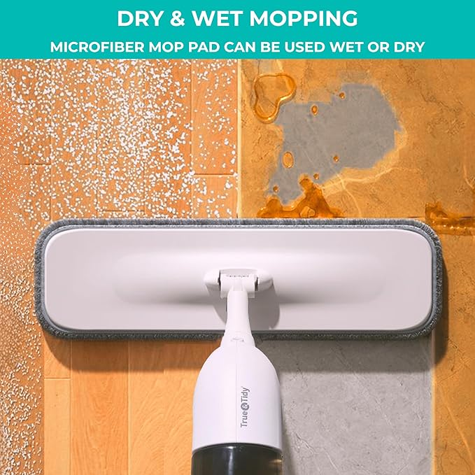 True & Tidy® 2pc Microfiber Mop Pad Refill for SPRAY-250 Multi-Surface Spray Mop with 490ml Refillable Water Bottle for Floor Cleaning