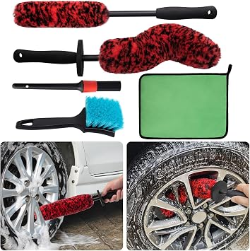 5 Pack Car Wheel and Tire Cleaner Brushes Kit Auto Motorcycle Rim Ultra Soft Microfiber No Spatter Bendable Woolies Bris