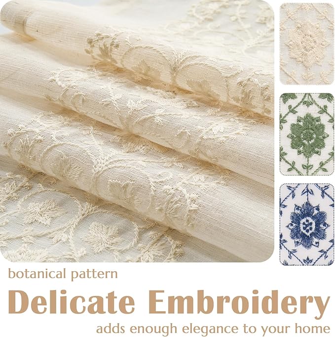 jinchan French Sheer Volie Door Curtain Embroidered Farmhouse Linen Curtain for Patio Door with Tie up Bows Light Filtering for Door Window Closet Rod Pocket 72 Inches 1 Panel Crude on Beige