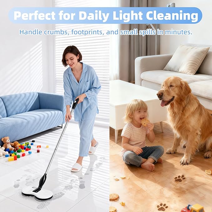 Electric Mop for Floor Cleaning, As Seen On TV, Cordless Spin Mopper Motorised Electric Mops for Hardwood Tile Laminate Floor Daily Light Cleaning (No Water Tank)