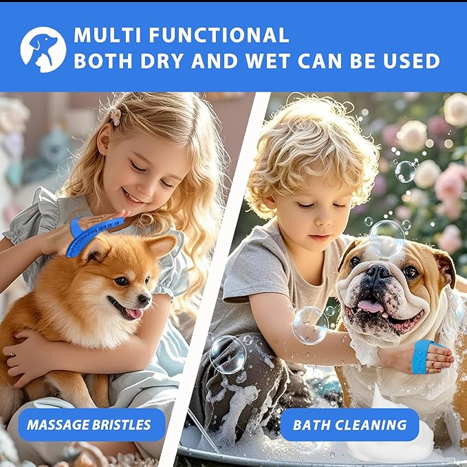 NVNAN Ultra-Soft Pet Grooming Brush with Adjustable Ring - Ideal for Dogs & Cats of All Hair Types - Bath, Shower, Dog Shampoo Brush & Massage Tool (Blue, 1-Pack)