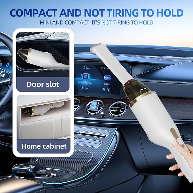 Cordless Car Vacuum Cleaner with UV Light, 2-in-1 Suction & Blower, Mini Handheld Vacuum with HEPA Filter, LED Light, 4 Nozzles for Deep Cleaning Home, Sofa, Pet Hair, Keyboard (White)