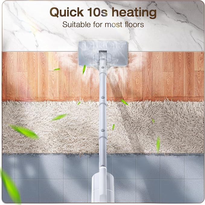 10-in-1 Steam Mop with Detachable Handheld Steamer, Quick 10s Heat-up for Steam Cleaner, 350ml Tank and 2-Level Control for Cleaning Floor, Carpet, Window, BBQ Grill, Tile, Stove, Clothing and Grout