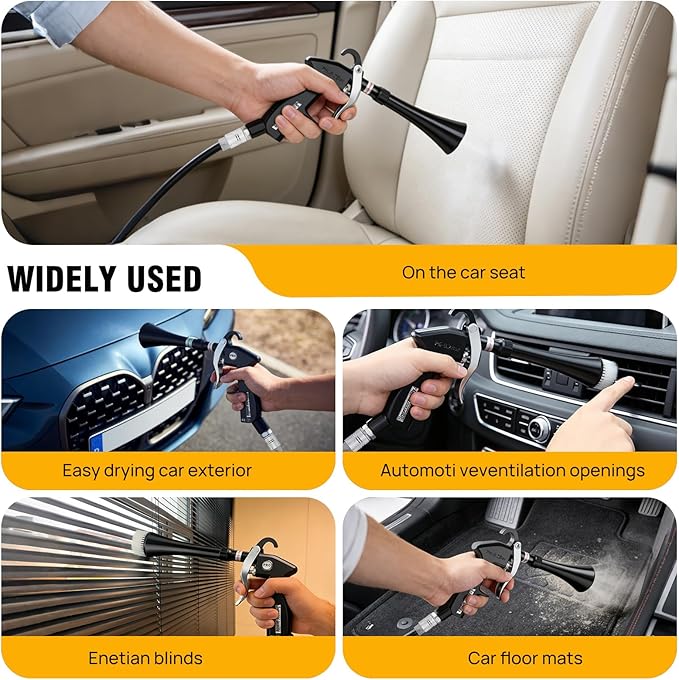 Detailing Car Cleaning Gun,6-9.2 Bar High Pressure Dry Cleaning Gun, Interior Drying Air Gun with 2 Nozzles & Rotating Plastic Hose for Quickly Blowing Out Dirt &Dust with Air Flow
