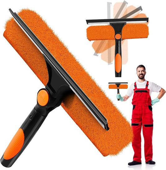 Window Squeegee Professional,2-in-1 Window Cleaning Squeegee Kit,Squeegees for Home Glass Doors,Car, Windows,Window Scrubber and Squeegee for Windows Cleaning