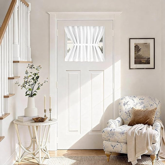 Vatge Pure White French Door Curtain - Short Front Door Window Curtain for for Small Window Covering, 1 Panel, W25 x L20, Pure White