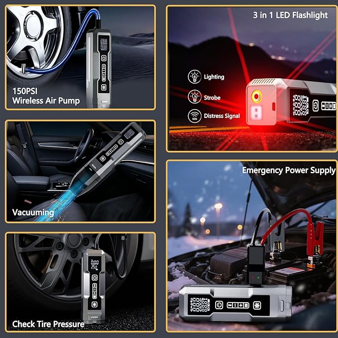 FOLAI Cordless Car Vacuum, 5-in-1 Portable Mini Handheld Vac, Upgraded Smart Digital Display, 2 Suction Modes Type-C Charging for Small Jobs, Car, Office Desk, Keyboards