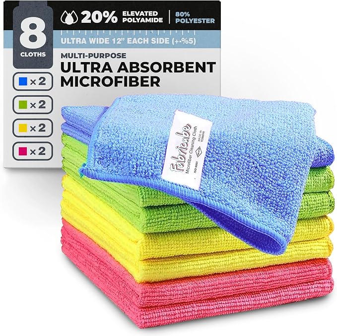 Turkish Microfiber Cleaning Cloth of 4 Colors | 20% Polyamide for Elevated Liquid Suction | Must Have Drying Supply for 
