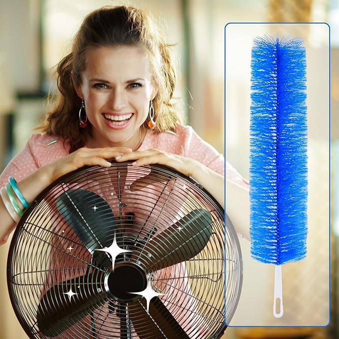 Sliner 2 Pcs Fan Cleaning Brush Bendable Fan Duster Cleaner Reusable Cobweb Duster Microfiber Head Dirt Remover for Ceiling Fans Blades, Air Vents, Curtains, Cars, Shutters (Blue)
