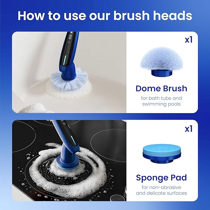 2026 Upgraded Electric Spin Scrubber: 120 Min Runtime, IPX7 Waterproof Cordless Power Scrubber, Adjustable Extension Handle, 8 Heads, 2 Speeds for Shower, Tub, Tile & Floor