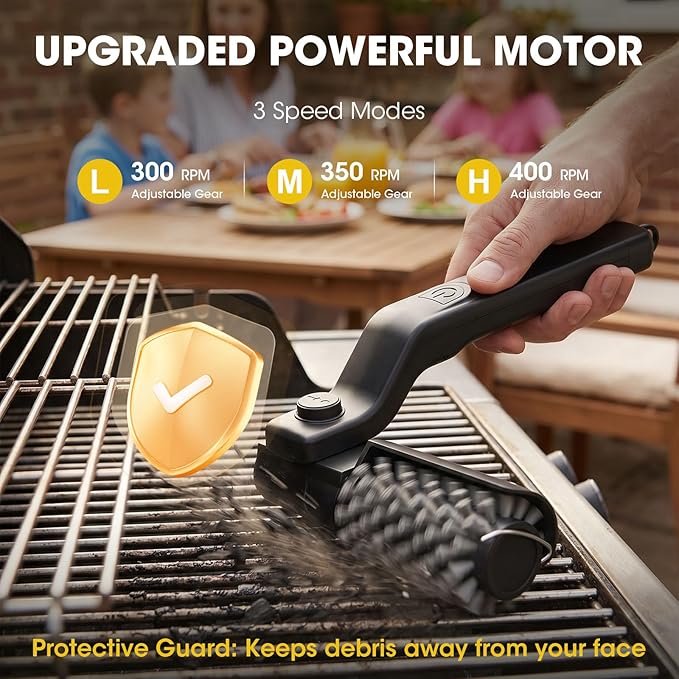 Electric Grill Brush, Electric Grill Cleaner Brush for Outdoor Grill, Cordless Rechargeable BBQ Grill Cleaning Brush, Power Barbecue Grill Brush, Motorized Grill Brush with 3-Speed & Adjustable Angle