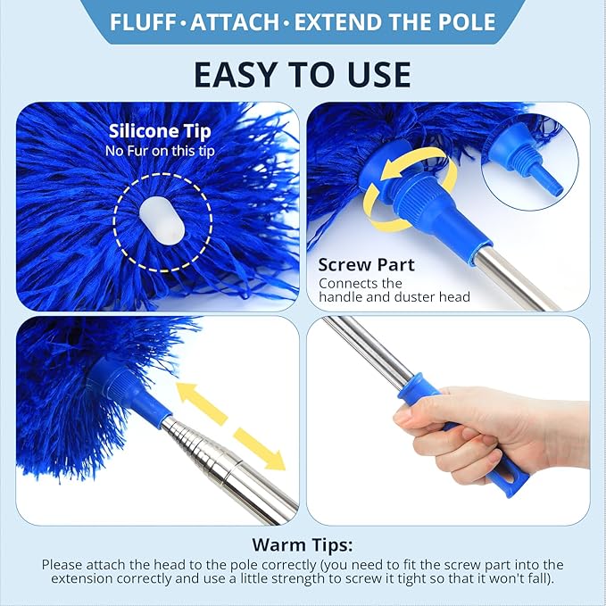 ZZ LAZYCOTTAGE Microfiber Feather Duster with Bendable Head, Dusters for Cleaning, Extendable Microfiber Duster, Long Reach Dusting Tool for High Ceilings, Ceiling Fans, Blinds, Cobweb