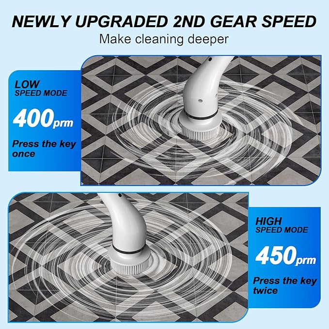 Electric Spin Scrubber, Shower Cleaning Brush, 2 Adjustable Speeds Cordless Power Spinning Cleaner Brush with 8 Replaceable Brush Heads for Tile, Tub, Sink, Wall, Bathroom SXT-160