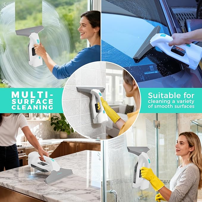 HAUSHOF Electric Window Vacuum Squeegee 11", Vacuum Squeegee Cordless Cleaner Tool Set, Window Vac with 300ml Spray Bottle & 100ml Water Tank for Mirror, Countertop, Showers