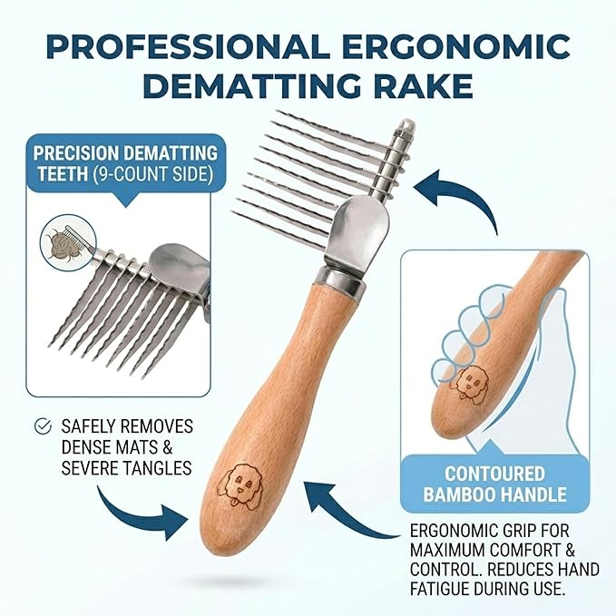 We Love Doodles Dog Dematting Brush & Rake, Detangler Brush for Dogs, Comb Tool for Grooming, Best for Doodles, Poodles, Goldendoodles, Cats & Other Pets, Matted Fur Removal On Undercoat, Small