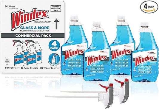 SC Johnson Professional Windex Original Glass Cleaner, Fresh Scent, 32 oz Spray Bottle, 4/Carton (327171)