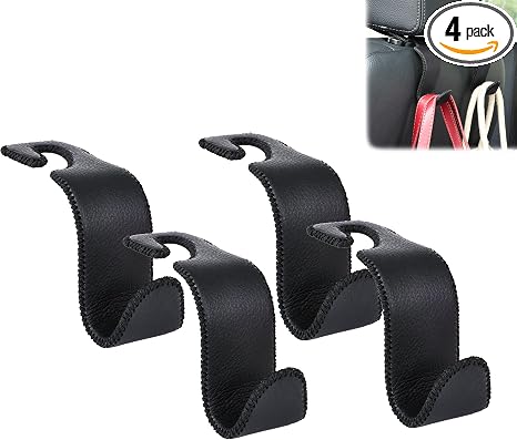 Car Seat Headrest Hook 55lb Heavy Duty Metal Hanger with Leather for Bags