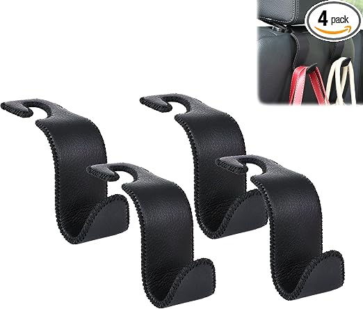 Car Seat Headrest Hook 55lb Heavy Duty Metal Hanger with Leather for Bags