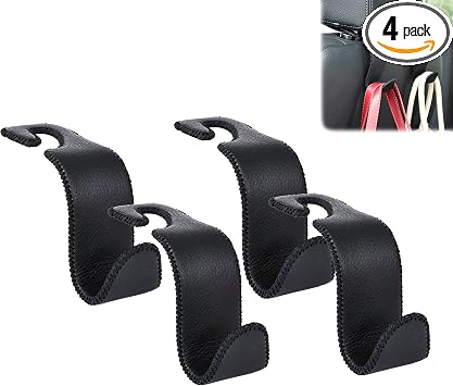 Car Seat Headrest Hook 55lb Heavy Duty Metal Hanger with Leather for Bags