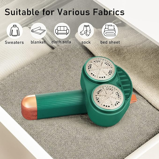 Fabric Shaver and Lint Remover, Dual-Head Lint Shaver Sweater Shaver with Dual-6-Leaf Blades, Rechargeable Electric Sweater Shaver Lint Ball Shaver Removing Fuzz Pills & Bobbles for Clothes,Couch
