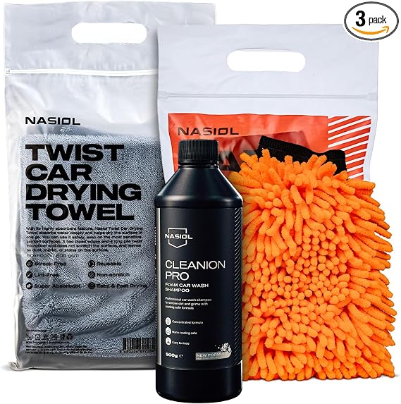 Nasiol Car Washing Set-Car Wash Shampoo, Car Drying Towel, Car Wash Mitt-Up to 25 Washes