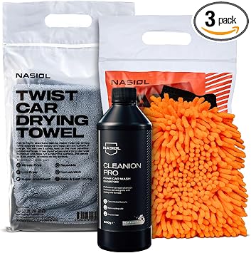 Nasiol Car Washing Set-Car Wash Shampoo, Car Drying Towel, Car Wash Mitt-Up to 25 Washes