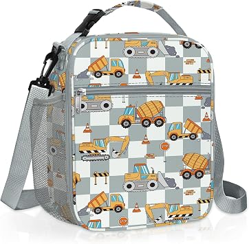 Clastyle Car Insulated Kid Lunch Bag for Boy Lunch Box, Engineer Excavator