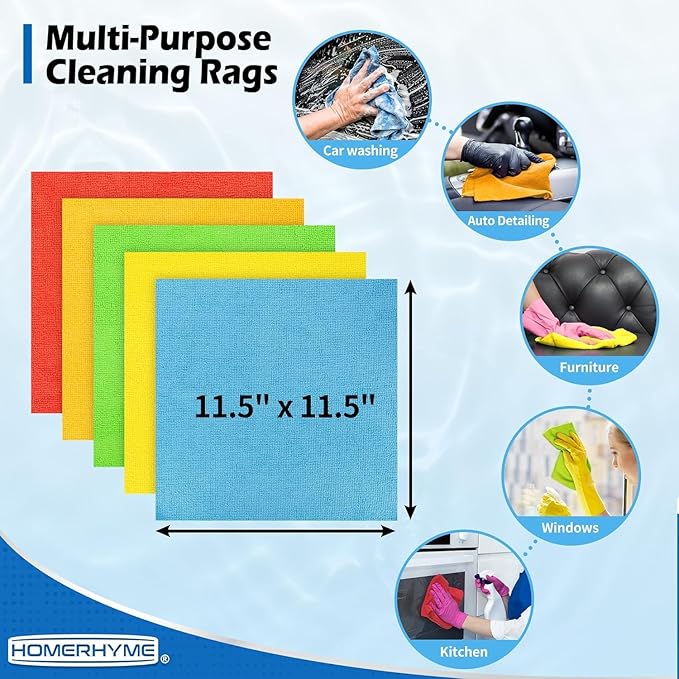 Bar Rags, 120 Pack Microfiber Cleaning Cloths, 11.5"*11.5" Cleaning Rags Towels Absorbent Lint-Free, All-Purpose for Office, Household Cleaning