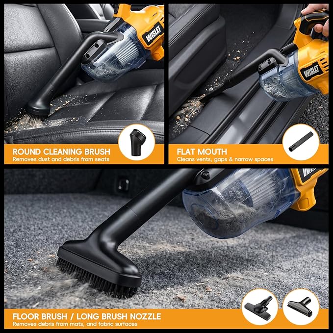 Cordless Handheld Vacuum Cleaner Compatible with DeWalt 20V Battery(Tool Only,No Battery),16000Pa Portable Vacuum with 2 HEPA Filters & 4 Attachments,Lightweight 2.2 lbs for Car,Home & Garage Cleaning