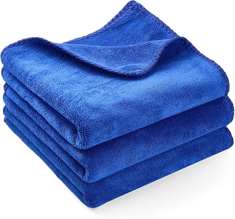 3 Pack Microfiber Cleaning Cloth Towels Blue - 12x24 Inch Micro Fiber Towels Car Detailing Weave Grime & Liquid for Stre