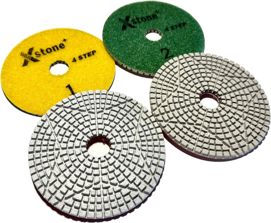 3 Step Polishing Pads 4" - Wet Diamond Polishing Pads for Granite,Quartz,Quartzite&Marble - Includes Step 0 Pad -High Gloss Finish (Steps 0,1,2,3)