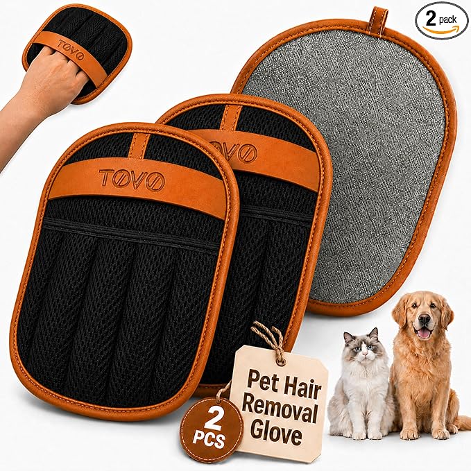 Pet Hair Removal Glove for Dogs & Cats, 2 Pack Reusable Electrostatic Pet Hair Remover Gloves, Magic Lint & Fur Remover Brush Tool for Couch, Furniture, Carpet, Clothes, Car Seats, Bedding & Laundry