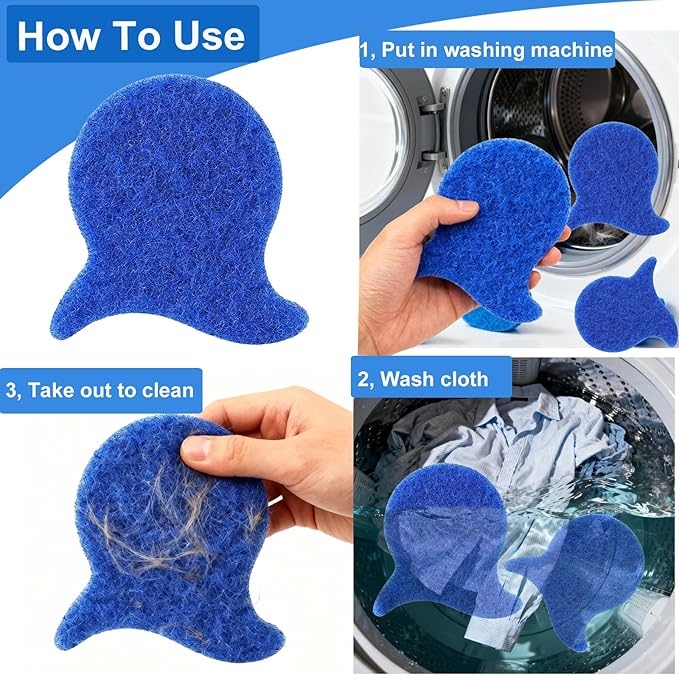 Pet Hair Remover for Laundry, 6PCS Reusable Dog & Cat Hair Remover Tool - Removes Pet Fur, Hair, Lint, Dander from Clothes &Washing Machine. (Blue, Fish Tail)