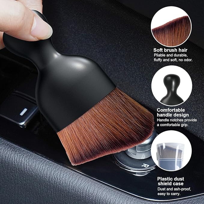Ziciner 2 PCS Car Detailing Brush, Curved Soft Bristles Auto Removal Dust Collectors, Universal Vehicle Dashboard, Air Conditioner Vents etc Interior Cleaning Tool Accessories (Dark Brown)