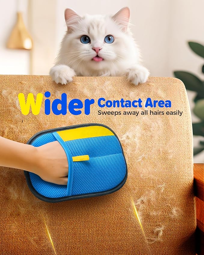 2026 Thickened Electrostatic Pet Hair Removal Gloves (2 Pcs) - Reusable Strong Grooming Gloves for Cats & Dogs, Hair Remover Gloves for Couch, Furniture, Carpet, Car Seats & Clothing Blue