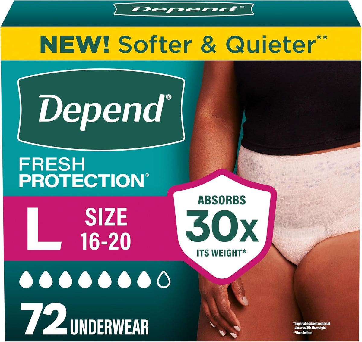 Fresh Protection Adult Diapers for Women, Large, 72 Count