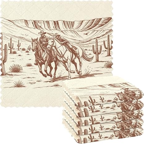 Kcldeci American Wild Western Desert Cowboy 6 Pack Dish Cloths for Washing Dishes Kitchen Dishcloth Microfiber Dish Towe