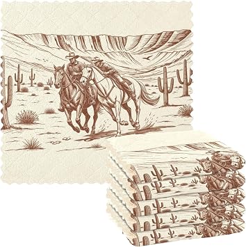 Kcldeci American Wild Western Desert Cowboy 6 Pack Dish Cloths for Washing Dishes Kitchen Dishcloth Microfiber Dish Towe