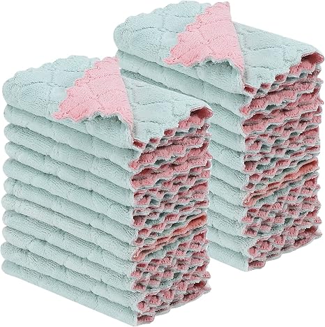 22 Pack Kitchen Dish Cloths, Reusable Dish Towels, Nonstick Oil Washable Fast Drying, Super Absorbent Coral Velvet Clean