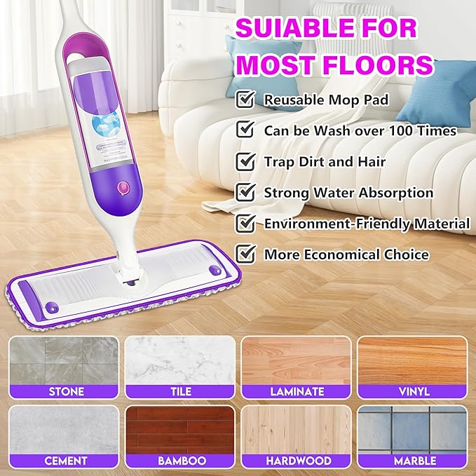 Reusable Mop Pads Compatible with Swiffer PowerMop, Microfiber Mop Pads Replacement Washable Mop Refills Pads for Dry Wet Mop, Spray Mops Pads Floor Mop Head for Hardwood Cleaning, 6 Pack