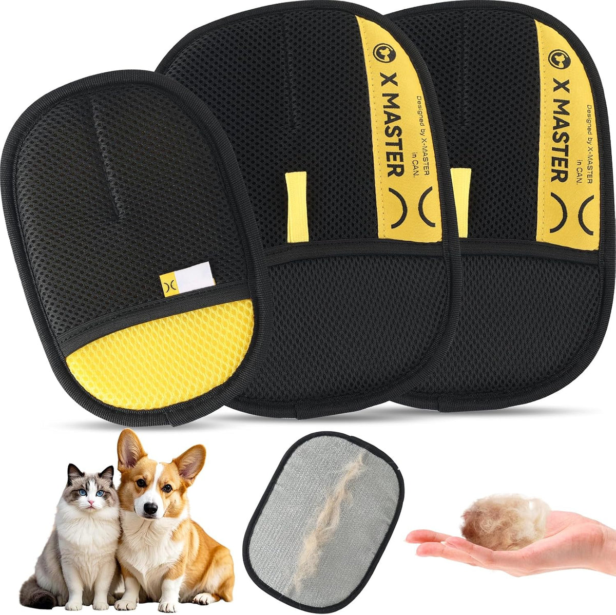 3pcs Pet Hair Removal Glove for Dog & Cat, Electrostatic Reusable