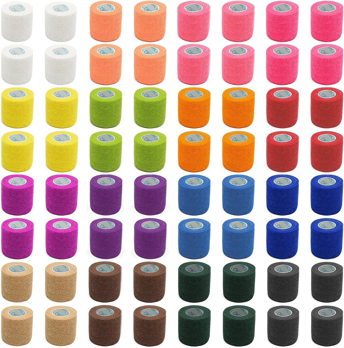 Self Adhesive Bandage Wrap 2 Inch x 5 Yds 64 Rolls - Assorted