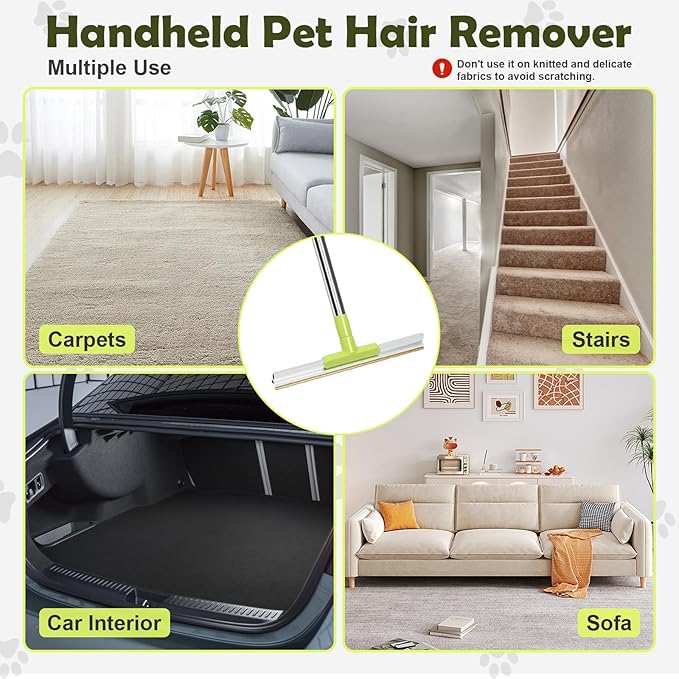 MAVRIZ Carpet Rake for Pet Hair Removal with Dual Copper Blades, 57" Long Handle Pet Hair Remover for Carpet, Cat Dog Hair Remover Carpet Scraper