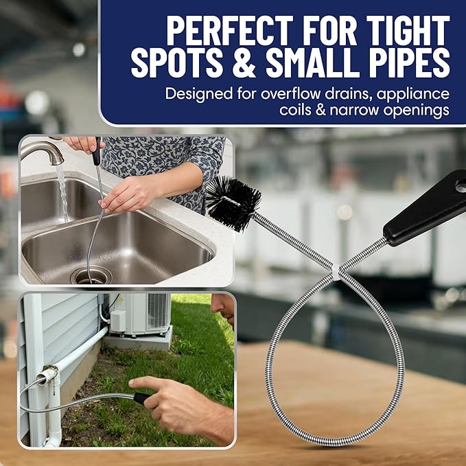 22" Long Sink Drain Brush – Slim Snake Hair Clog Remover Tool for Shower, Tub and Sink - Pipe/Tube Brush for Small Spaces, Drain Cleaning – B113C by FryOilSaver Co.