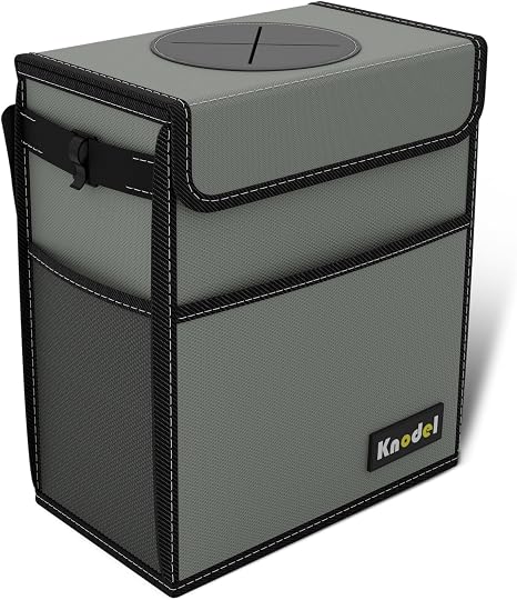 K KNODEL Car Trash Can with Lid, Car Garbage, Bin and Bag (Large, Gray)
