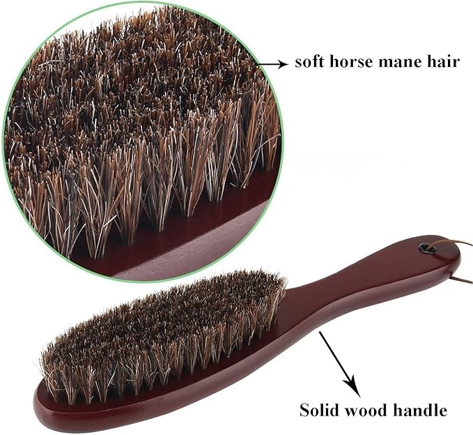 Clothes Brush Garment Brush Lint Remover Brush with Genuine Soft Horsehair and Wooden Handle for Coat Men Suits Shoes Jacket Furniture Car Mat and Pet Hair (1-Pack(Walnut Wood))
