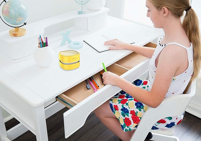 ODISTAR Desktop Vacuum Cleaner,Mini Table dust Sweeper Energy Saving with auto Power-Off Function,High Endurance up to 400 mins,Cordless&360º Rotatable for Keyboard/Home/Offic (Yellow Charging)